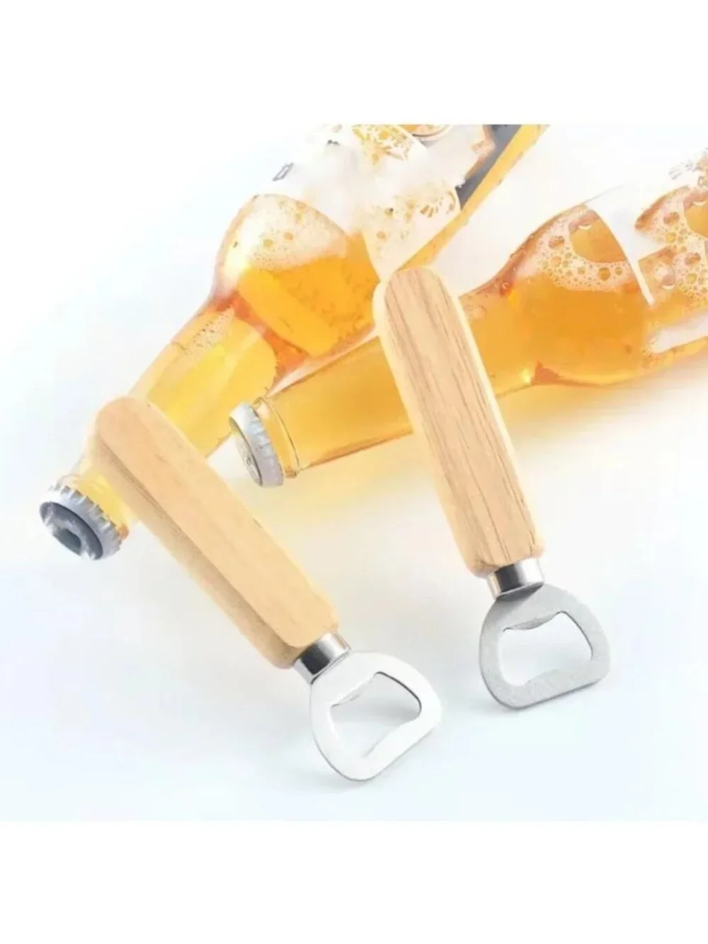 5PCS Wood Grip Beer Bottle Opener Stainless Steel Wall Mount Cap Remover